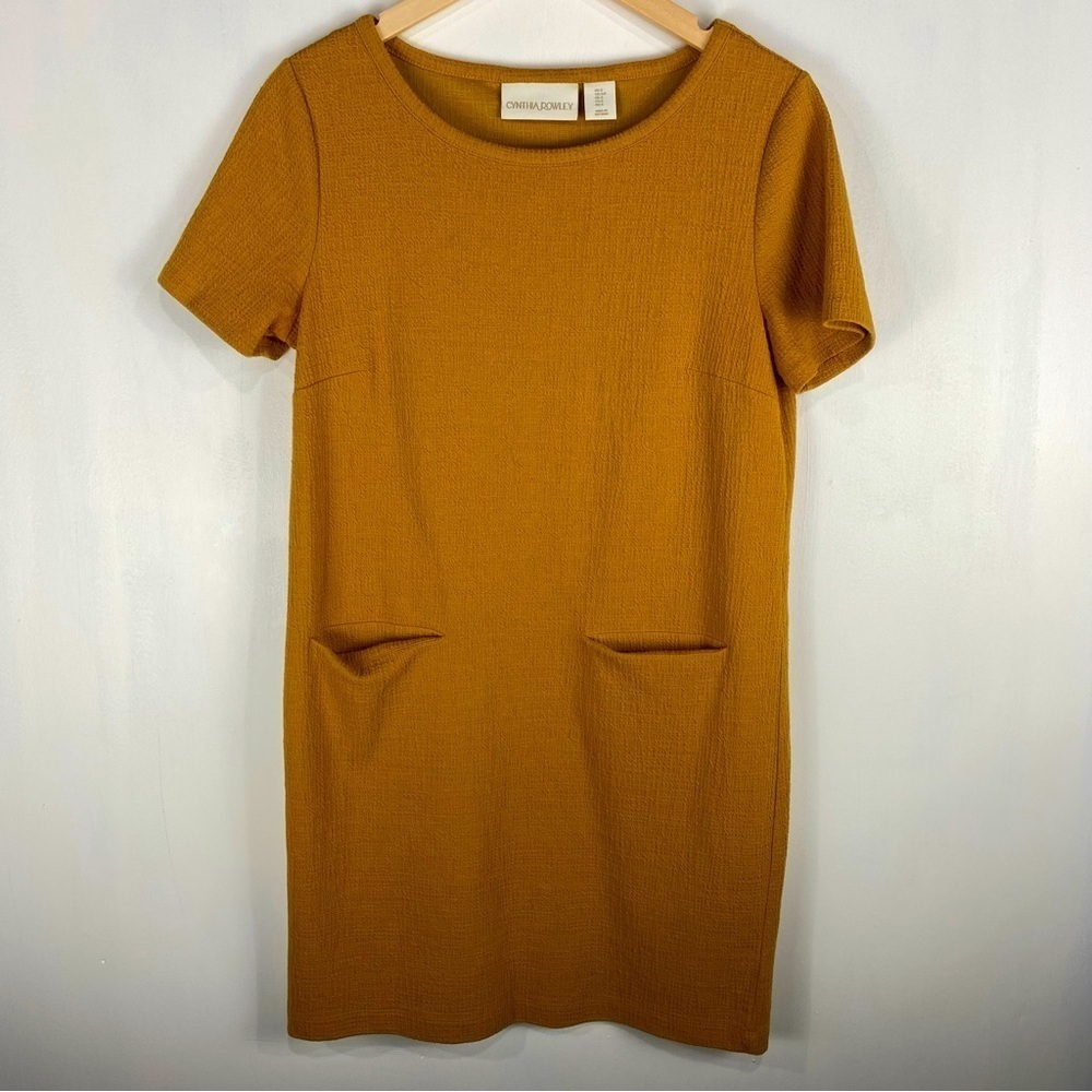 Cynthia Rowley Gauzy Cotton Pocket T-Shirt Mini Dress Mustard Yellow Size Small